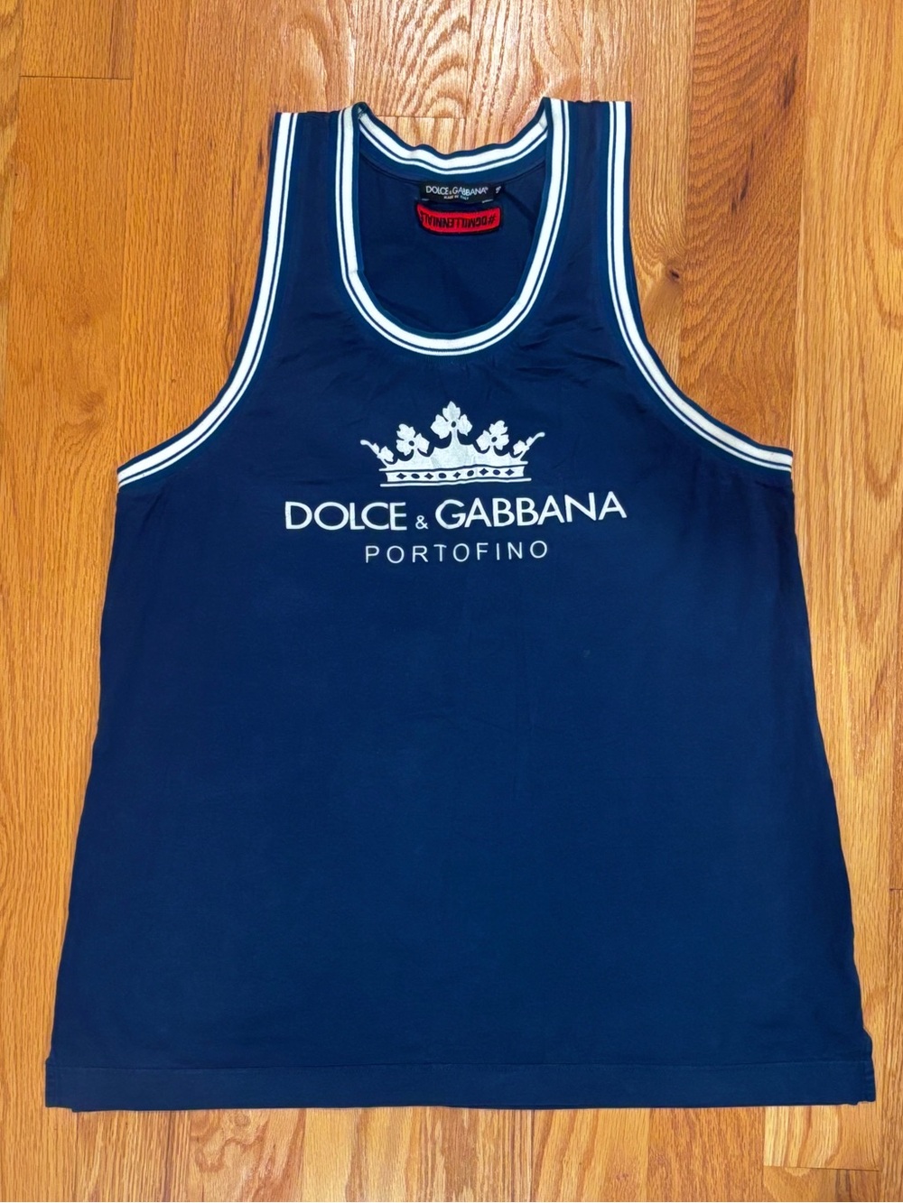 Dolce & Gabbana Portofino Crown Blue White Tank Shirt